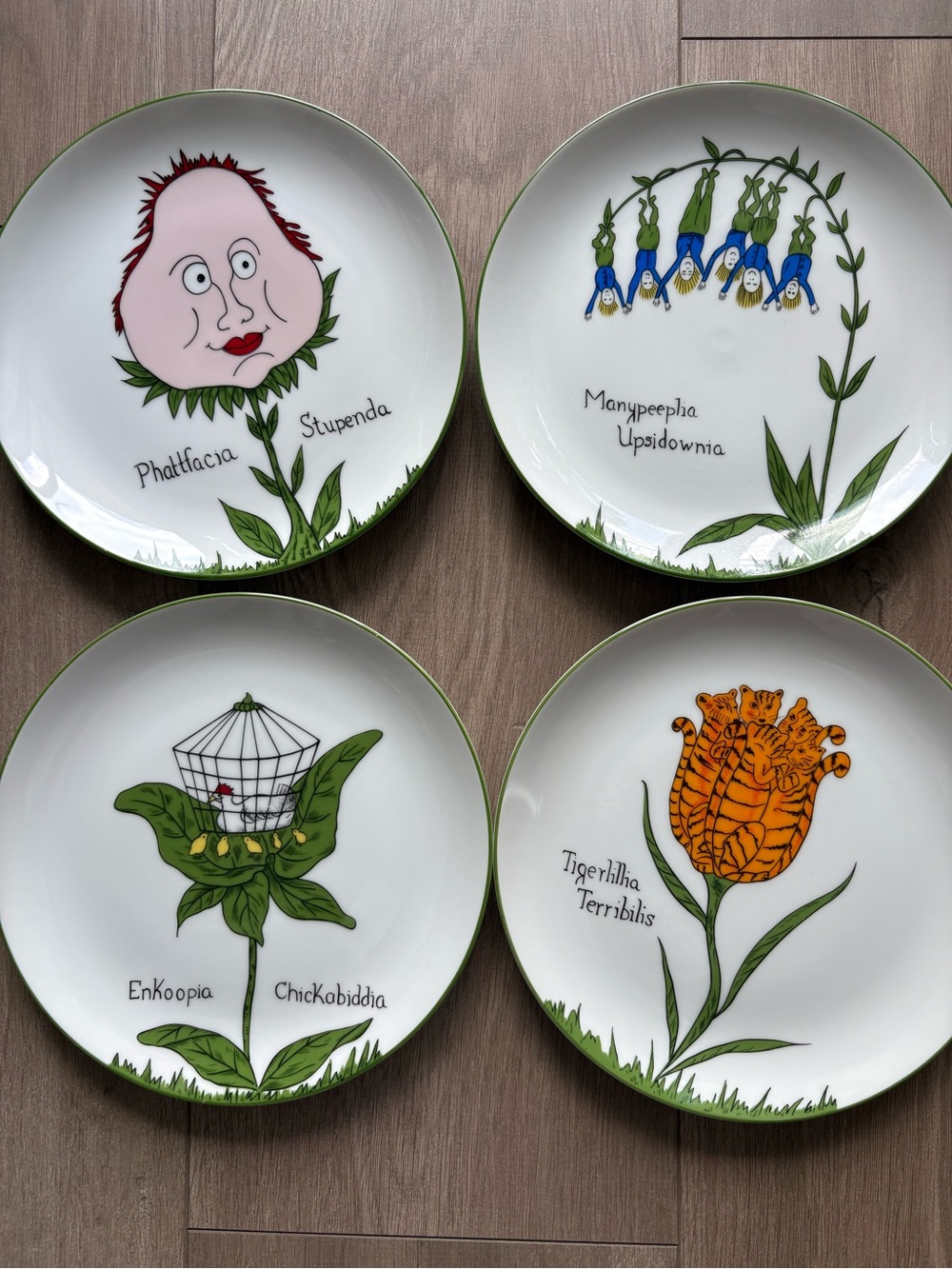 Scully & Scully NY botanical nonsense Whimsical Plates set of 4